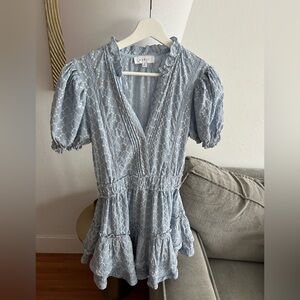 Mable Ruffles Blue Eyelate Embroidery Dress Cottage  Femenine  Dress  S Cowgirl